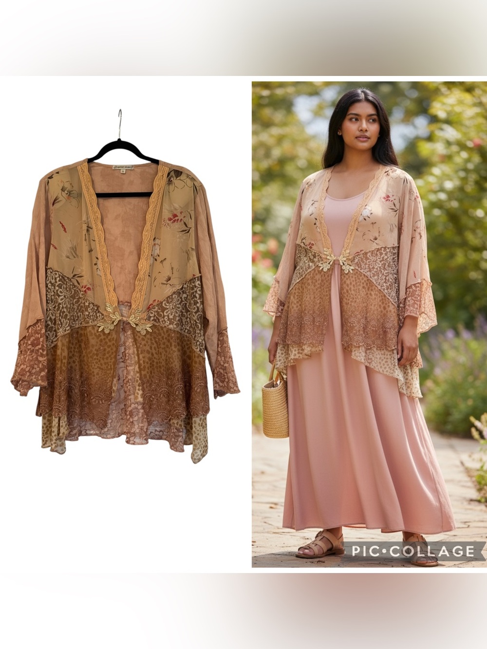 Spencer Alexis Lace Mixed Media Jacket Blush Multi Boho Romantic Size 2X